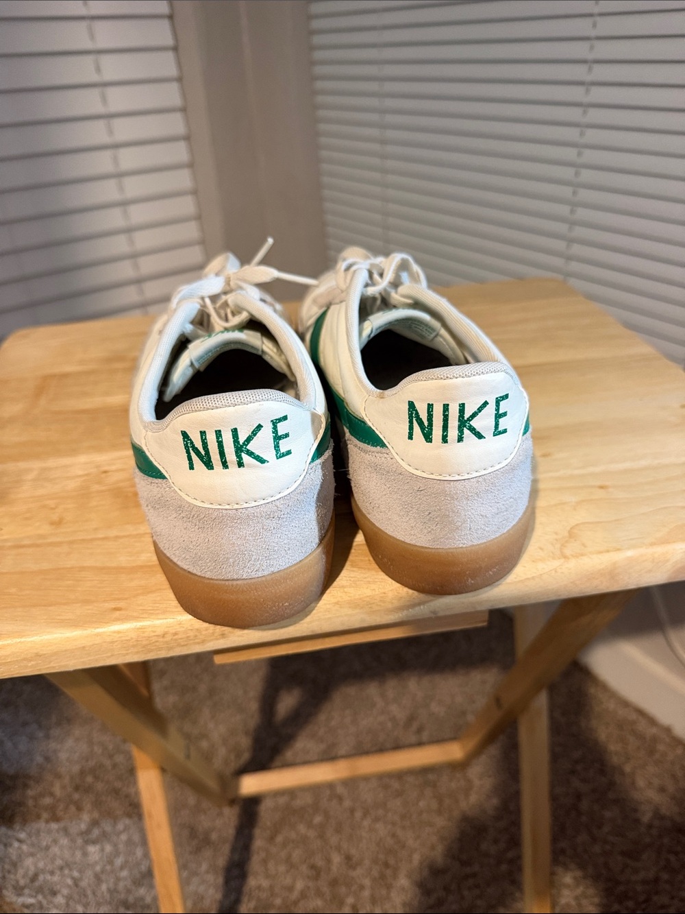 Nike White and Green Suede Low-Top Sneakers